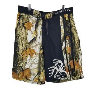 Legendary Mens Multicolor Real Tree Camo Drawstrings Swim Trunks Shorts Large